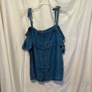 lucky brand, off-the-shoulder jean shirt, size medium